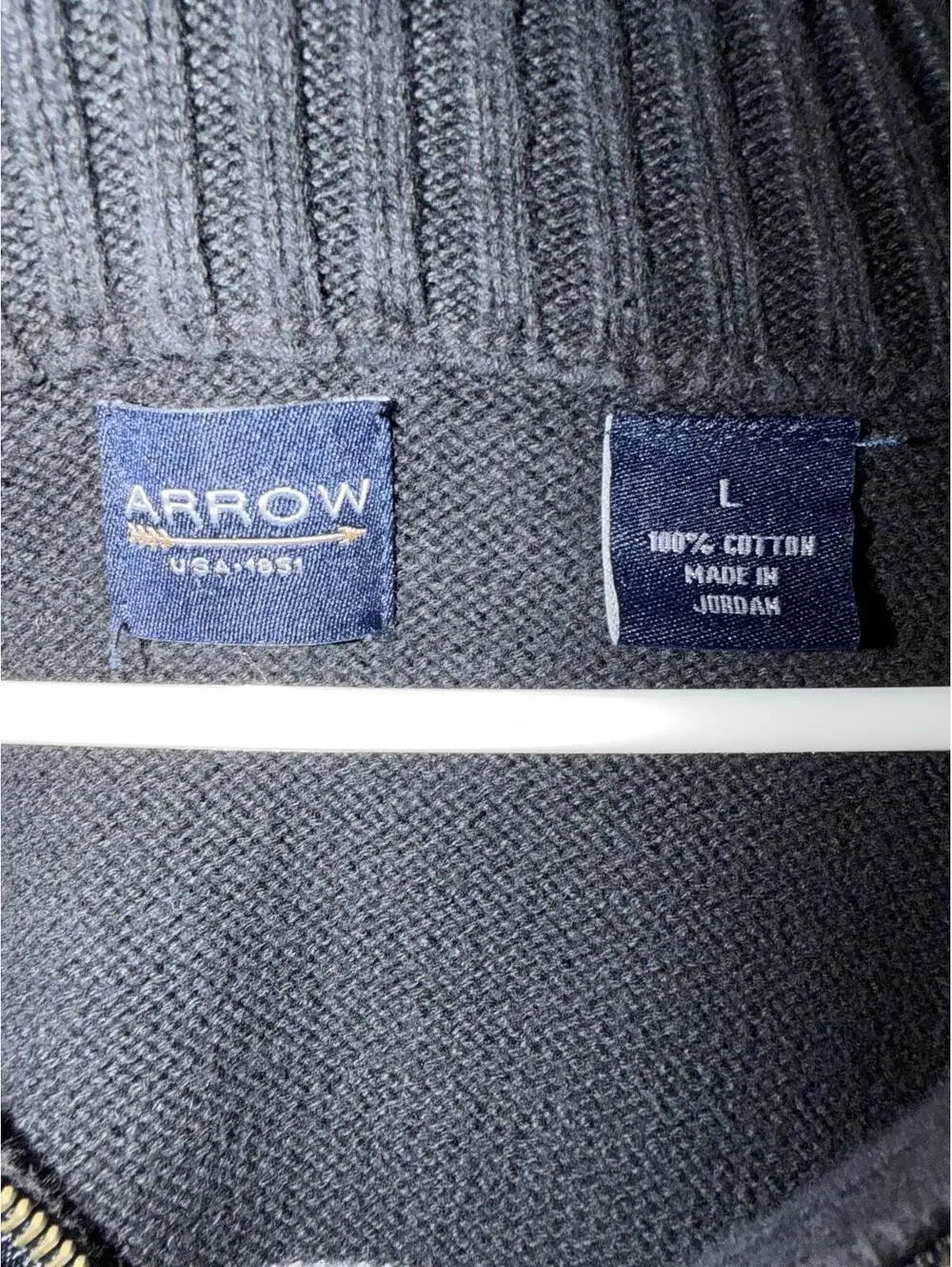 Arrow Men's 100% Cotton Striped Quarter Zip Sweater Size L